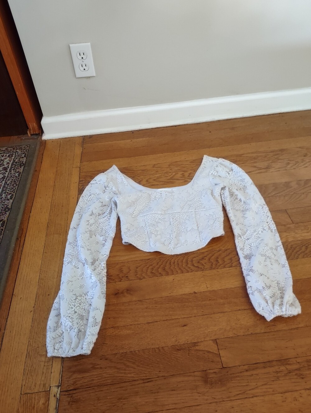 floral lace long sleeved lined round white crop top from altar'd state size XS